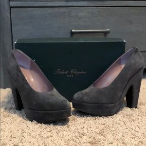 Robert Clergerie grey suede platform heels